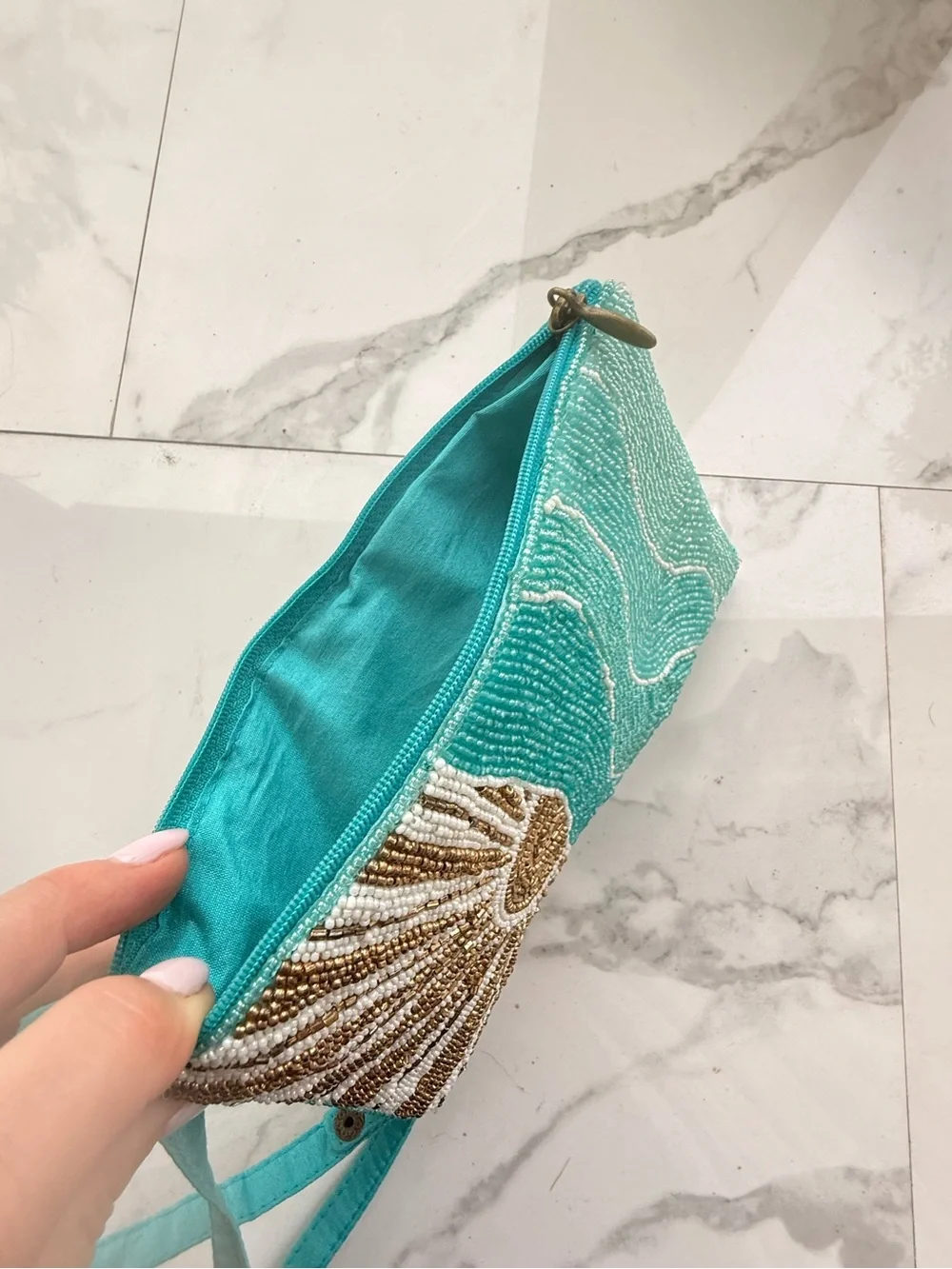 Bamboo Trading Company Rising Sun Beaded Crossbody Phone Bag‎ Turquoise Beach